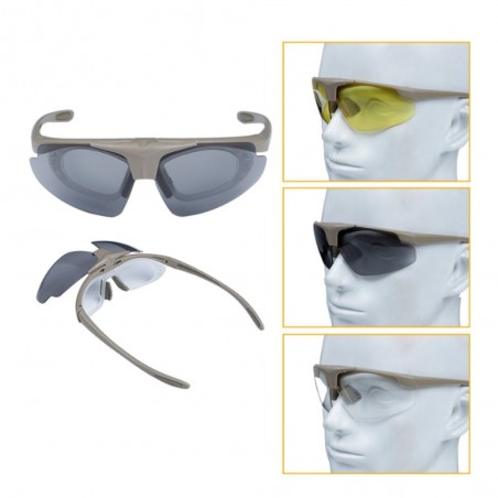 TACTICAL GLASSES KIT 3 INTERCHANGEABLE LENSES TAN