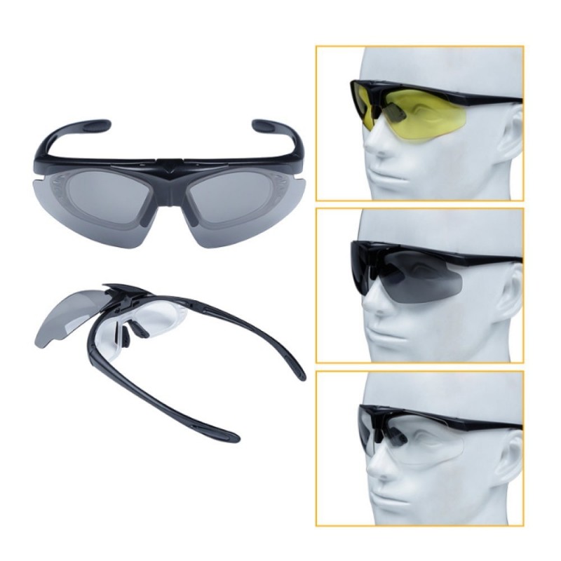 KIT OCCHIALI TATTICI 3 LENTI INTERCAMBIABILI NERO KIT OCCHIALI TATTICI 3 LENTI INTERCAMBIABILI NERO