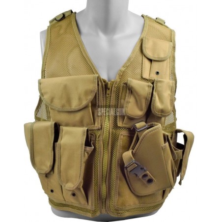 TACTICAL WAISTCOAT 8 POCKETS AND HOLSTER ROYAL TAN