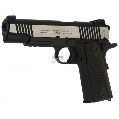COLT 1911 RAIL GUN SERIES CO2 BLOWBACK FULL METAL CYBERGUN DUAL TONE