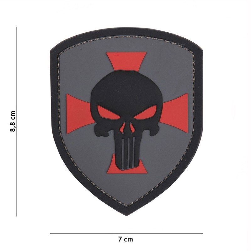 PVC 3D RUBBER PATCH SKULL PUNISHER TEMPLAR GREY PVC 3D RUBBER PATCH SKULL PUNISHER TEMPLAR GREY