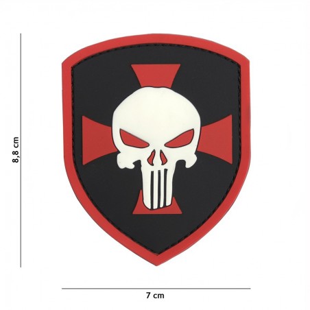 PATCH IN GOMMA PVC 3D TESCHIO PUNISHER TEMPLARE ROSSO
