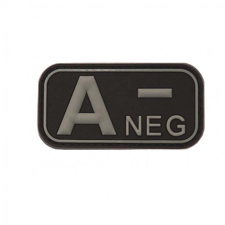 3D PVC RUBBER PATCH BLOOD GROUP A- NEG BLACK