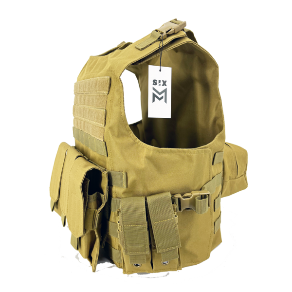 GILET TATTICO FBSE COMPLETO DI TASCHE SIXMM TAN
